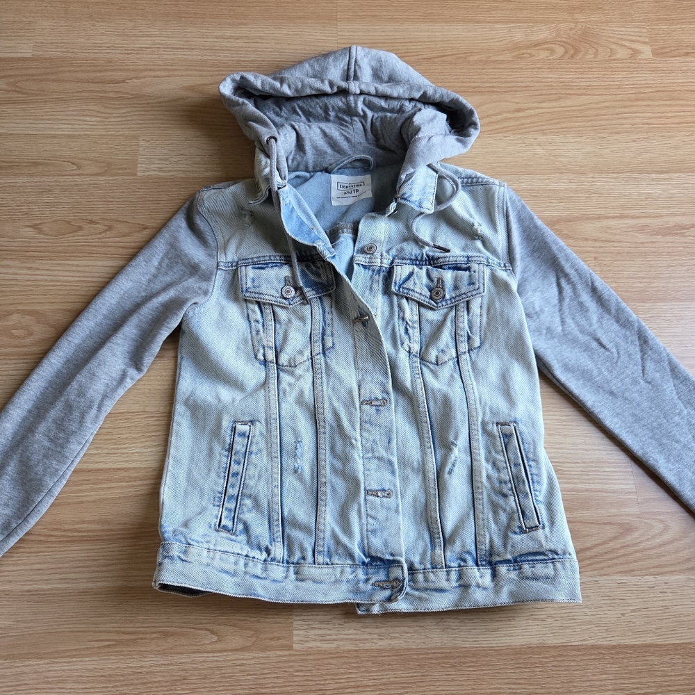ARDENE Hooded Denim Jacket with Gray Sleeves